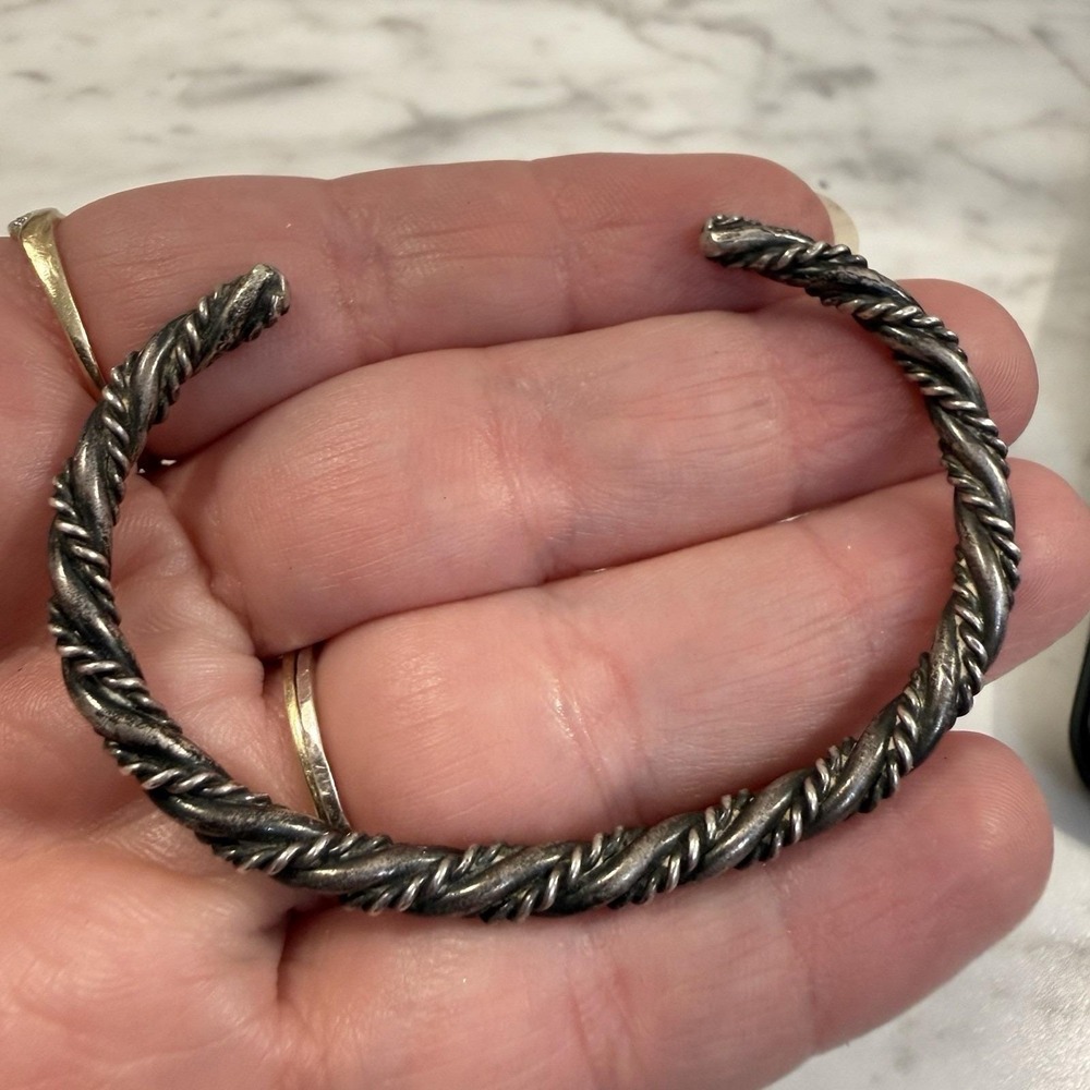 Vintage Sterling Silver Twisted Rope Braid Cuff Bracelet 6.25" 14 Grams